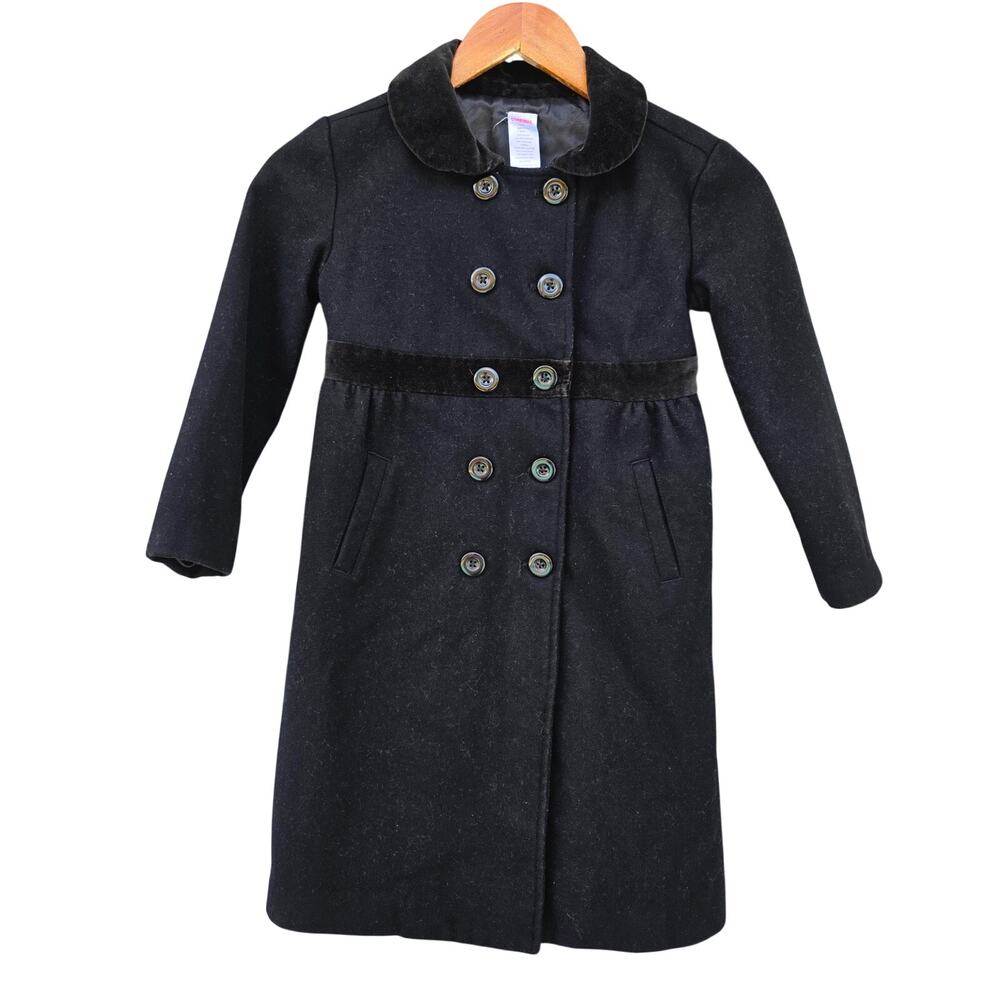 Gymboree Girls' Velvet Trim Double-Breasted Wool Coat Black Size 7